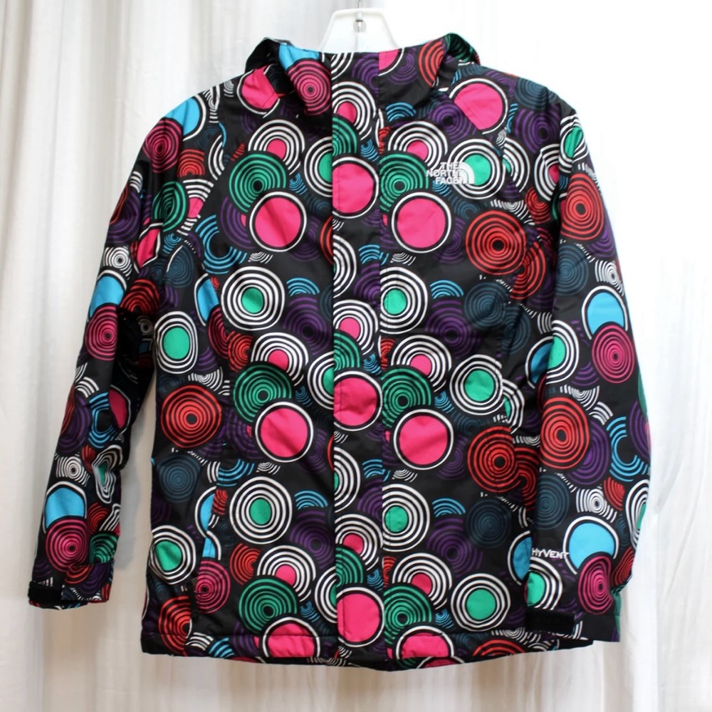 💋The North Face - Hooded Insolated Jacket, Hyvent, Black w/ Multicolor Circles